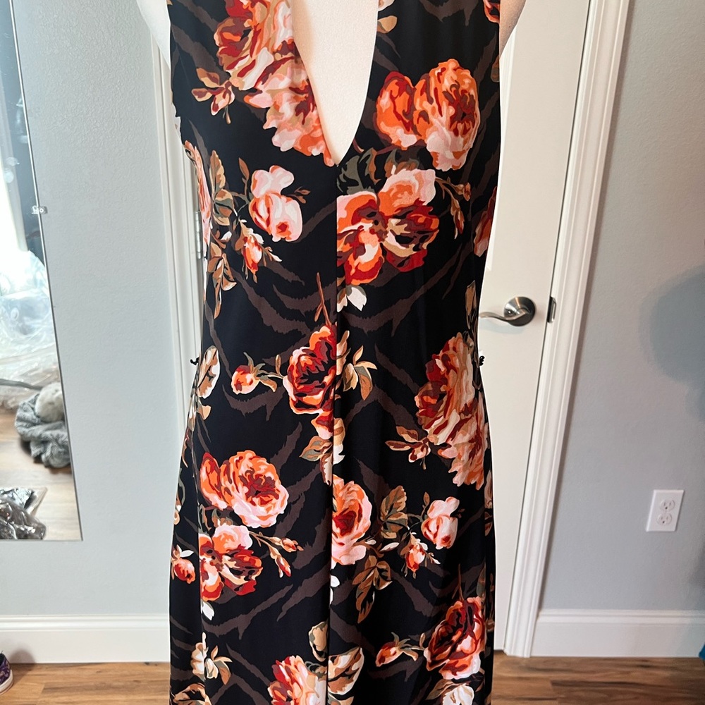 White House Black Market Black and Red Floral Midi Dress